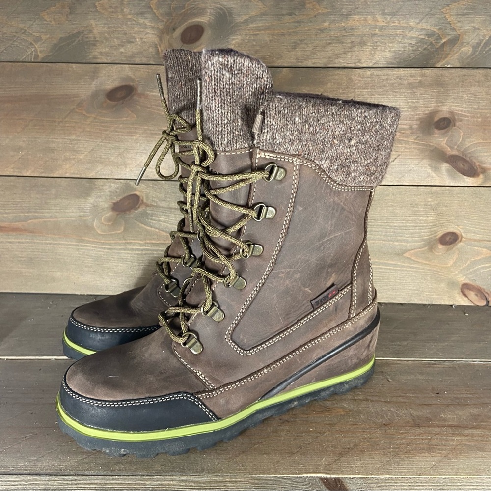 Ll Bean Womens size 8.5 shoes brown leather hidden wedge waterproof boots